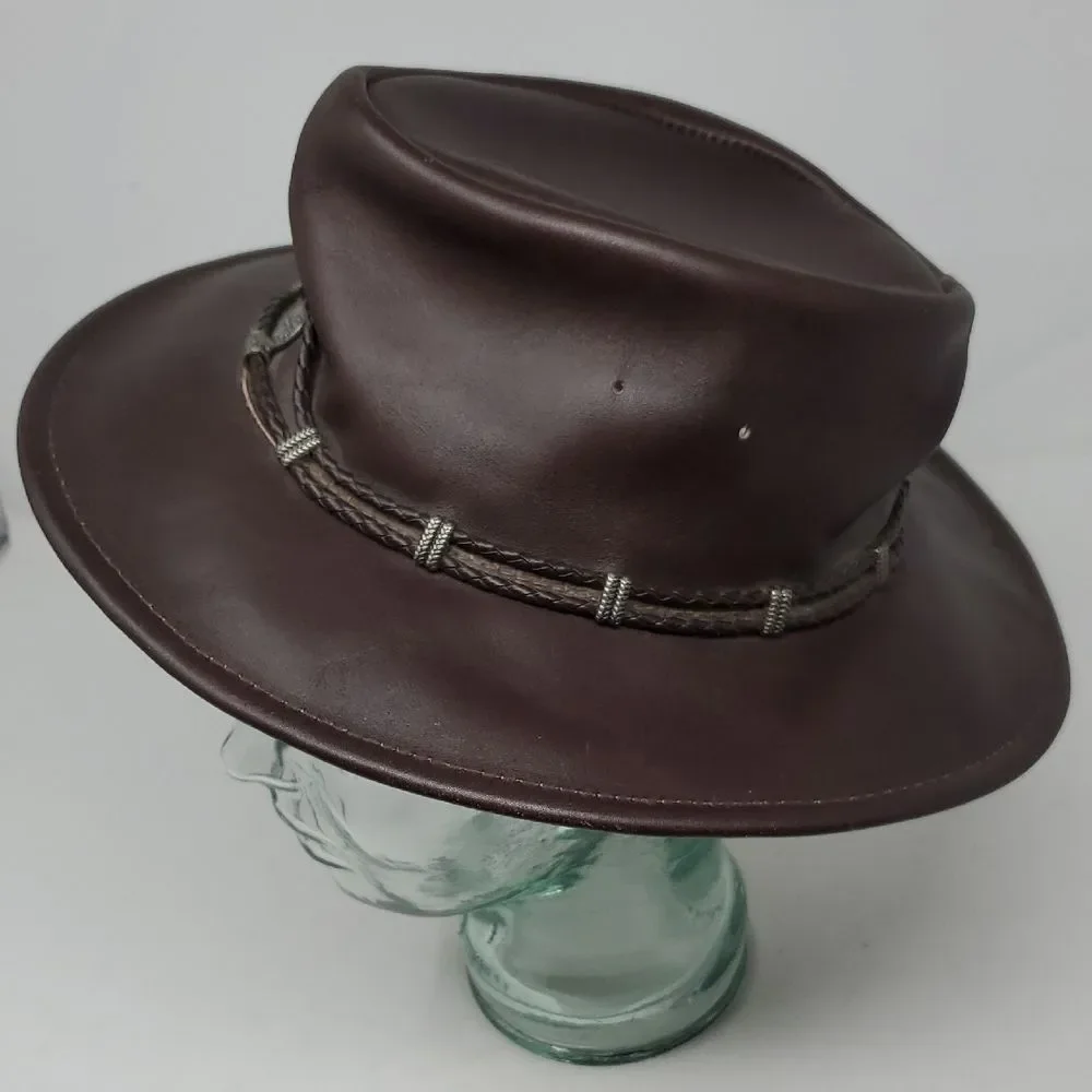 Minnetonka Brown Leather Hat with Silver Accents
